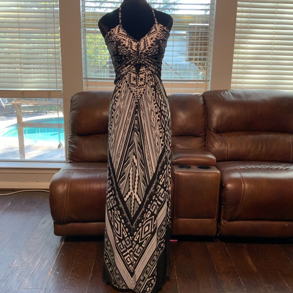 Vanity Black and White Geometric Maxi Dress - Picture 1 of 4